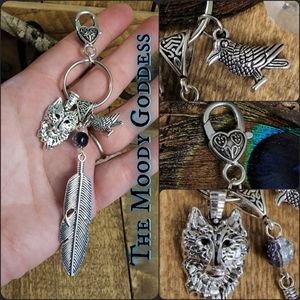 Wolf Raven Feather Bag Clip Viking Native American Norse Odin Celtic Purse Charm